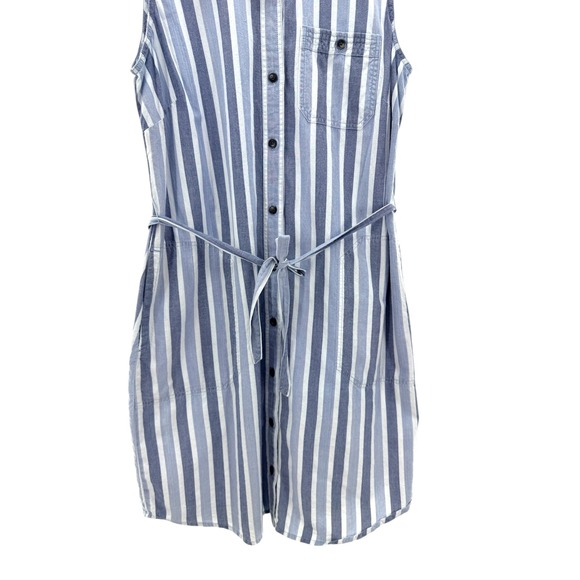 Toad&Co Indigo Ridge Sleeveless Tie Shirt Dress Striped Organic Cotton Midi Blue - Picture 6 of 7